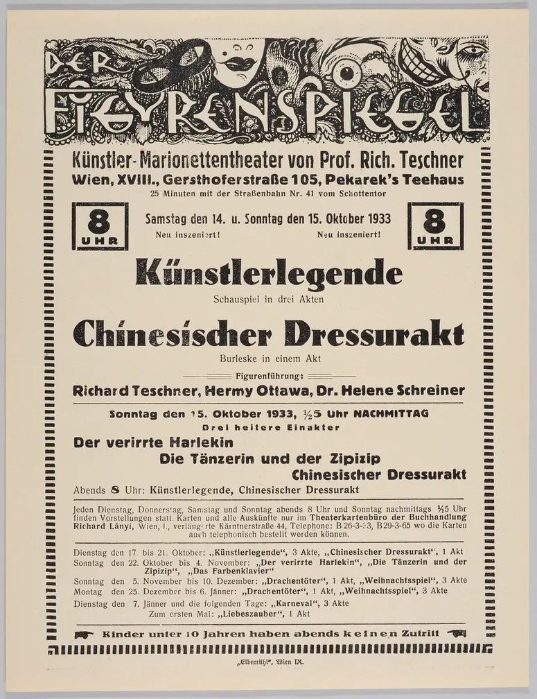 Der Figurenspiegel, Verweis auf Stücktitel: Künstlerlegende, Verweis auf Stücktitel: Dressurakt / Chinesischer Dressurakt, Verweis auf Stücktitel: Der verirrte Harlekin, Verweis auf Stücktitel: Die Tänzerin / Die grüne Tänzerin / Die Tänzerin und der Zipizip