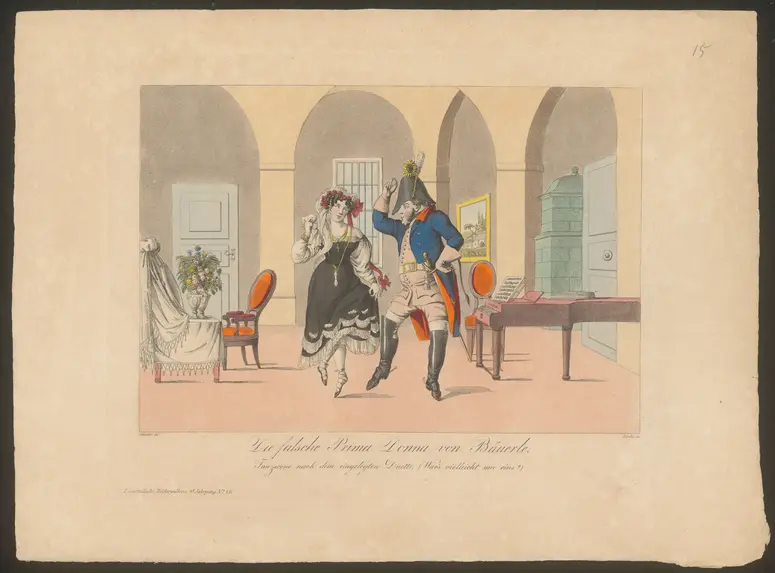 Die falsche Primadonna in Krähwinkel, Titel in Vorlageform: Die falsche Prima-Donna in Krähwinkel, Titel der Serie: Theatralische Bilder-Gallerie, Name der Zeitschrift: Wiener Theaterzeitung
