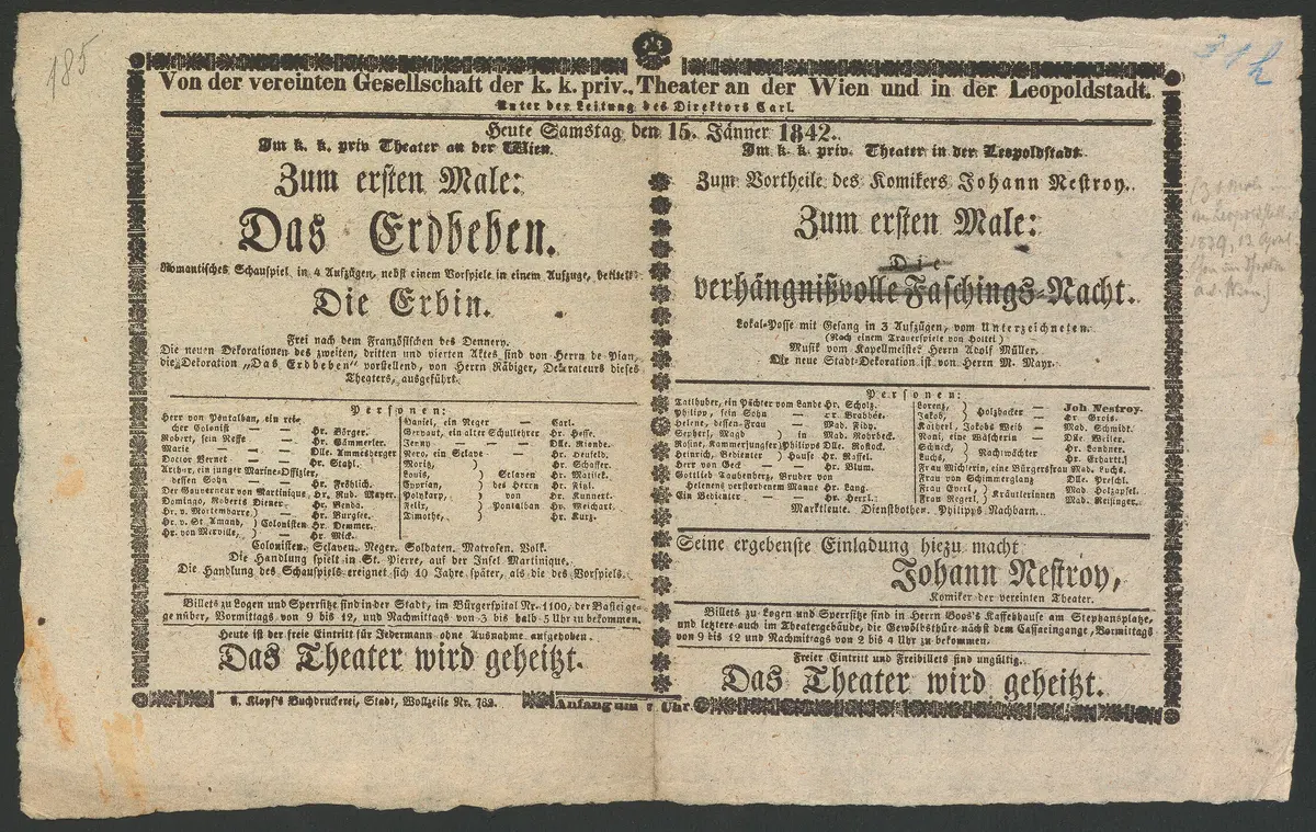 Das Erdbeben, Dier Erbin, Die verhängnisvolle Faschingsnacht