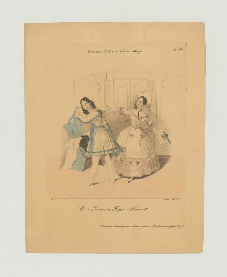 Figaros Hochzeit, Alternativtitel: Die Hochzeit des Figaro, Alternativtitel: Le nozze di figaro, Titel der Serie: Costume-Bild, Name der Zeitschrift: Wiener Theaterzeitung