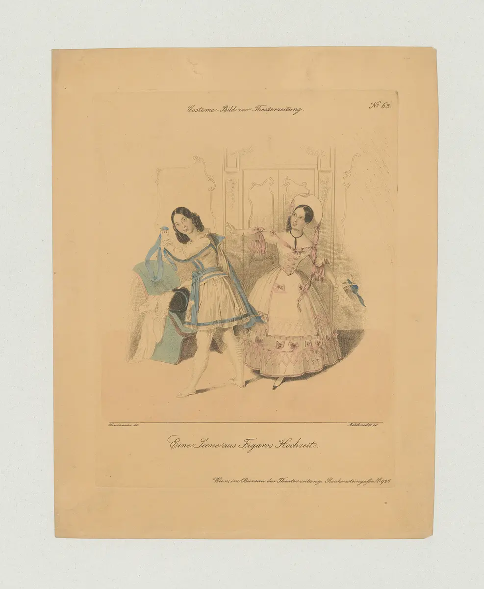 Figaros Hochzeit, Alternativtitel: Die Hochzeit des Figaro, Alternativtitel: Le nozze di figaro, Titel der Serie: Costume-Bild, Name der Zeitschrift: Wiener Theaterzeitung