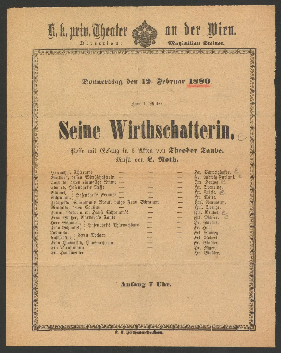 Seine Wirthschafterin, Seine Wirtschafterin