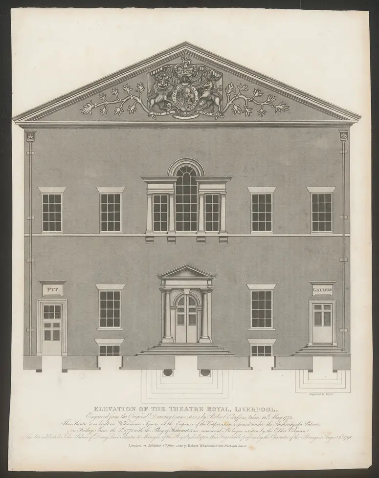 Liverpool, Theatre Royal, Titel in Vorlageform: Elevation of the Theatre Royal, Liverpool