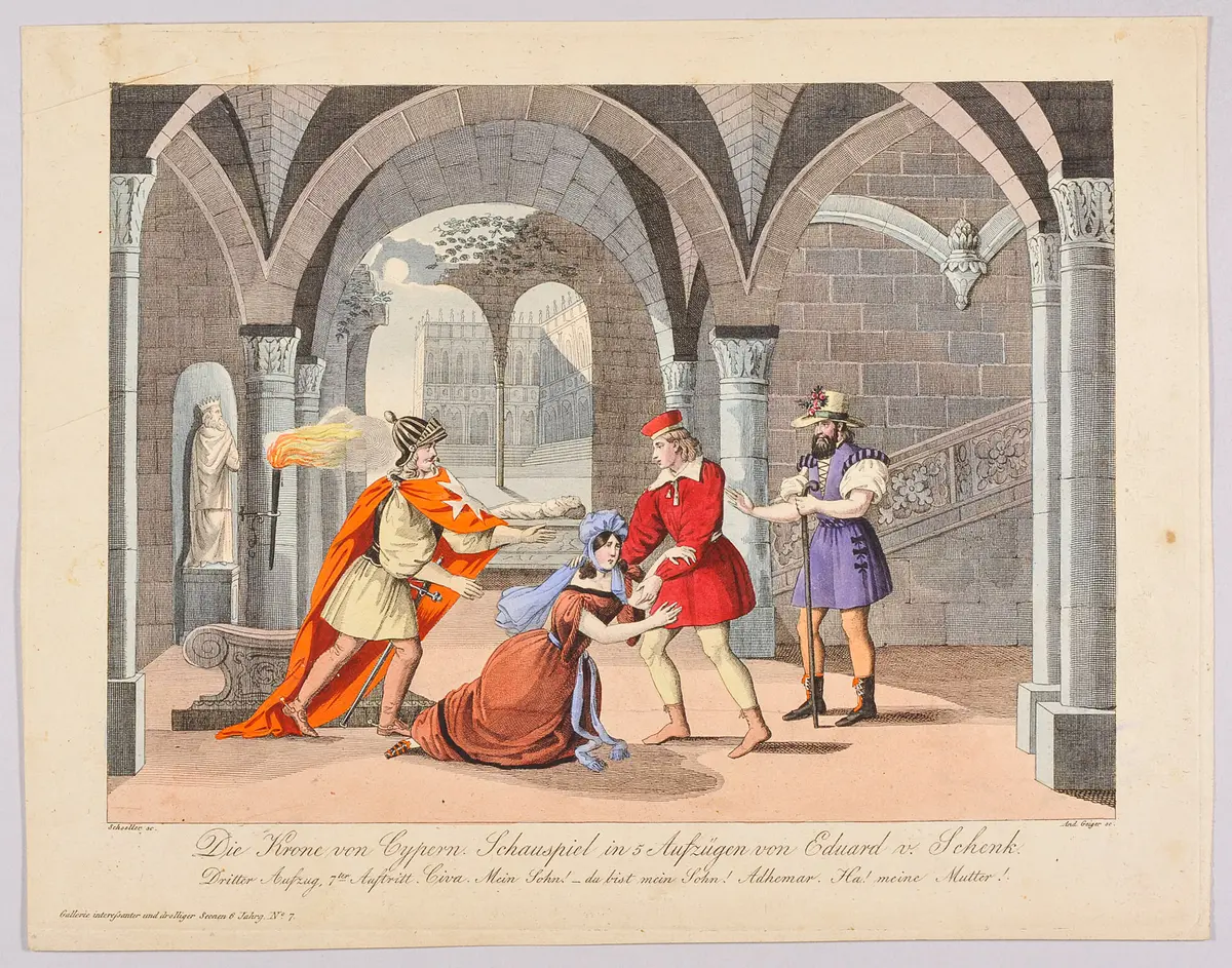 Die Krone von Cypern, Titel der Serie: Gallerie interessanter und drolliger Scenen, Name der Zeitschrift: Wiener Theaterzeitung