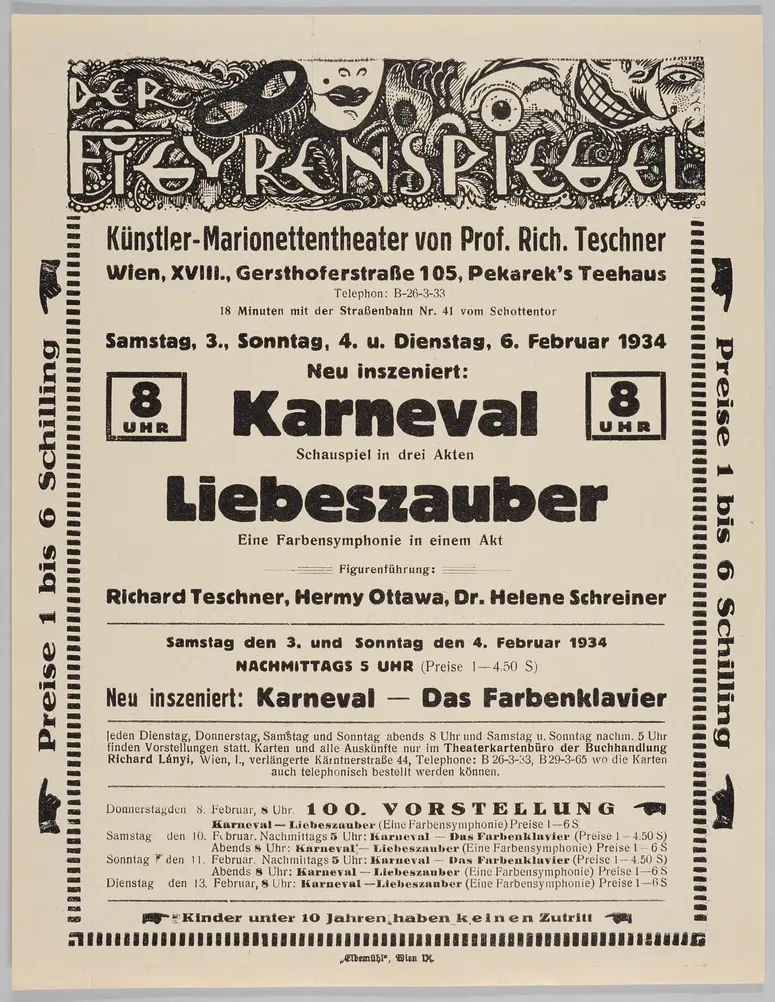 Der Figurenspiegel, Verweis auf Stücktitel: Karneval / Traum im Karneval, Verweis auf Stücktitel: Liebeszauber, Verweis auf Stücktitel: Das Farbenklavier