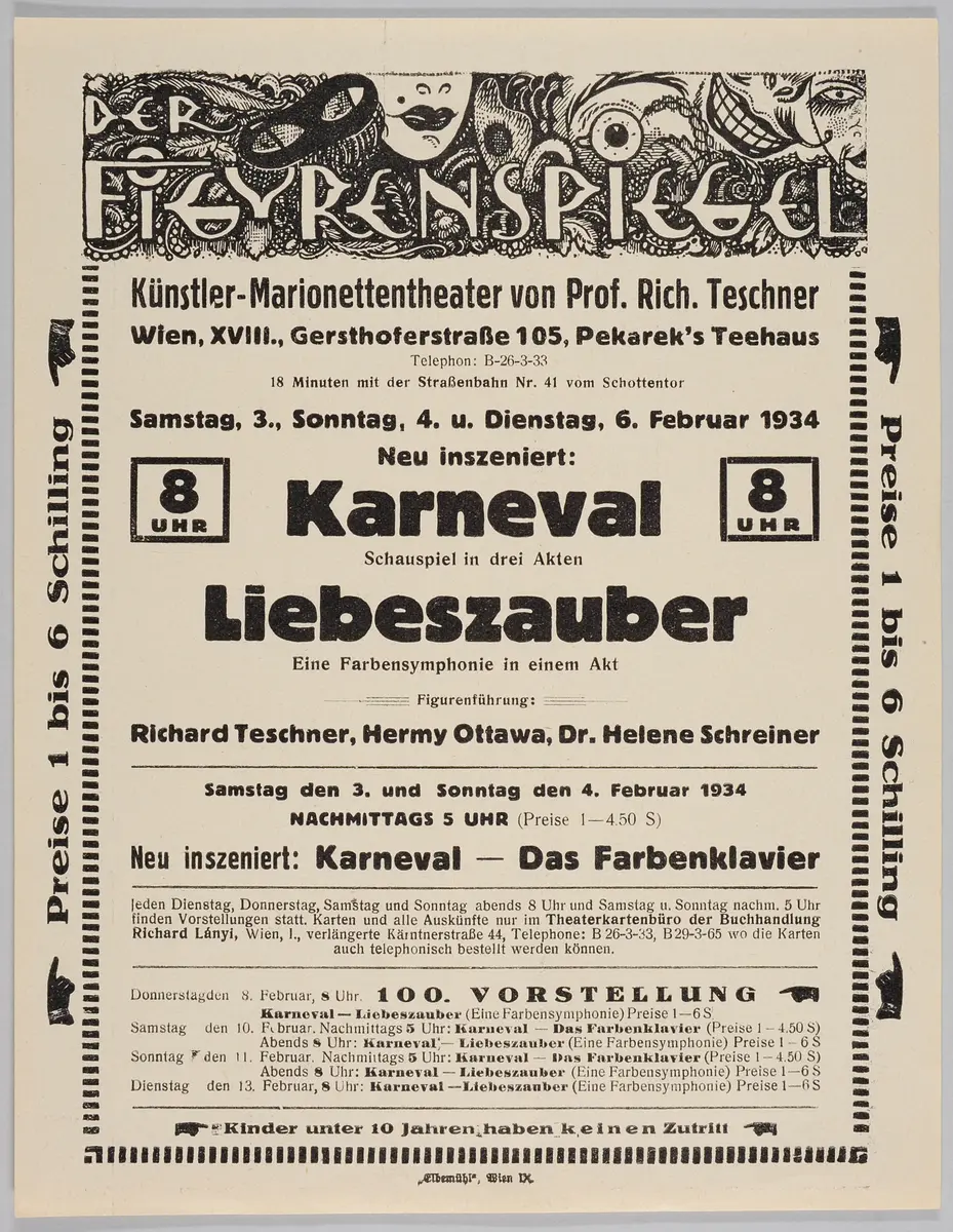 Der Figurenspiegel, Verweis auf Stücktitel: Karneval / Traum im Karneval, Verweis auf Stücktitel: Liebeszauber, Verweis auf Stücktitel: Das Farbenklavier