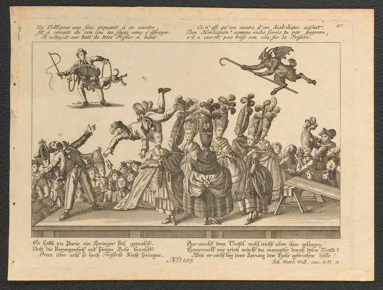Es hatte zu Paris ein Springer sich geprahlt, / Und die Verwegenheit mit seinem Hals bezahlt [...], Weiterer Titel: Un Voltigeur une fois piquant à se vanter / fit á compte de son cou ses faits sans s'effrayer [...]
