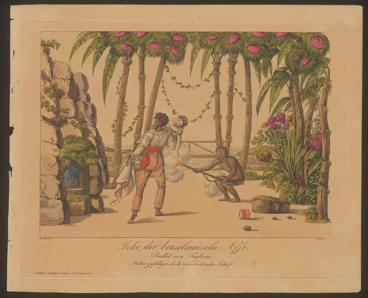 Joko, der brasilianische Affe, Titel der Serie: Gallerie drolliger Scenen, Name der Zeitschrift: Wiener Theaterzeitung