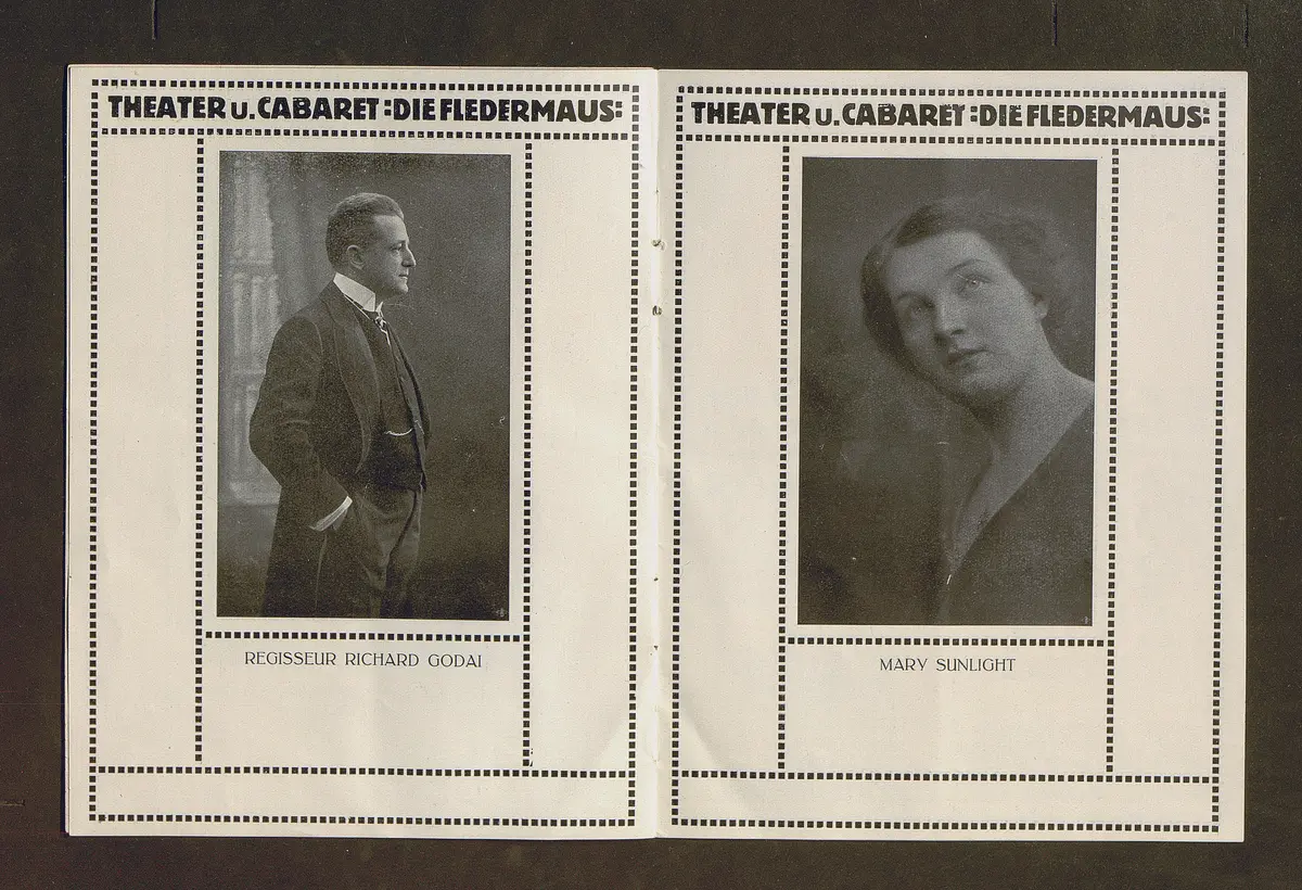 Kabarett Fledermaus, Titel in Vorlageform: Fledermaus Theater und Cabaret, Verweis auf Stücktitel: Rampsenit, Verweis auf Stücktitel: La main