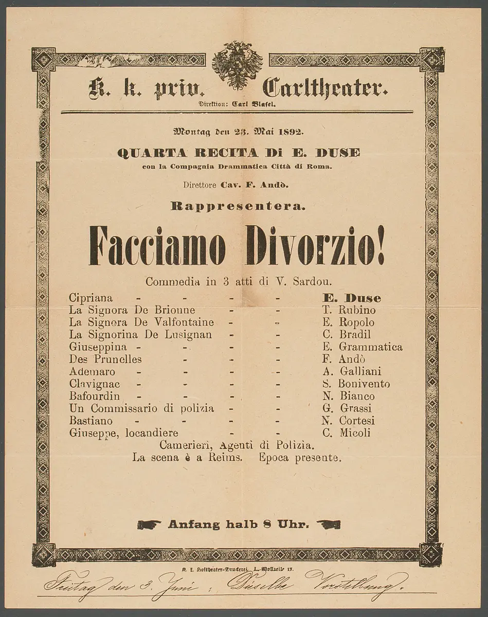 Cyprienne oder Lassen wir uns scheiden!, Titel in Vorlageform: Facciamo Divorzio!