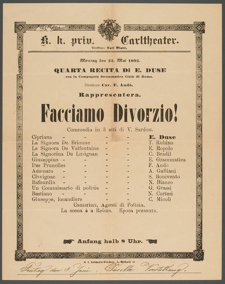 Cyprienne oder Lassen wir uns scheiden!, Titel in Vorlageform: Facciamo Divorzio!