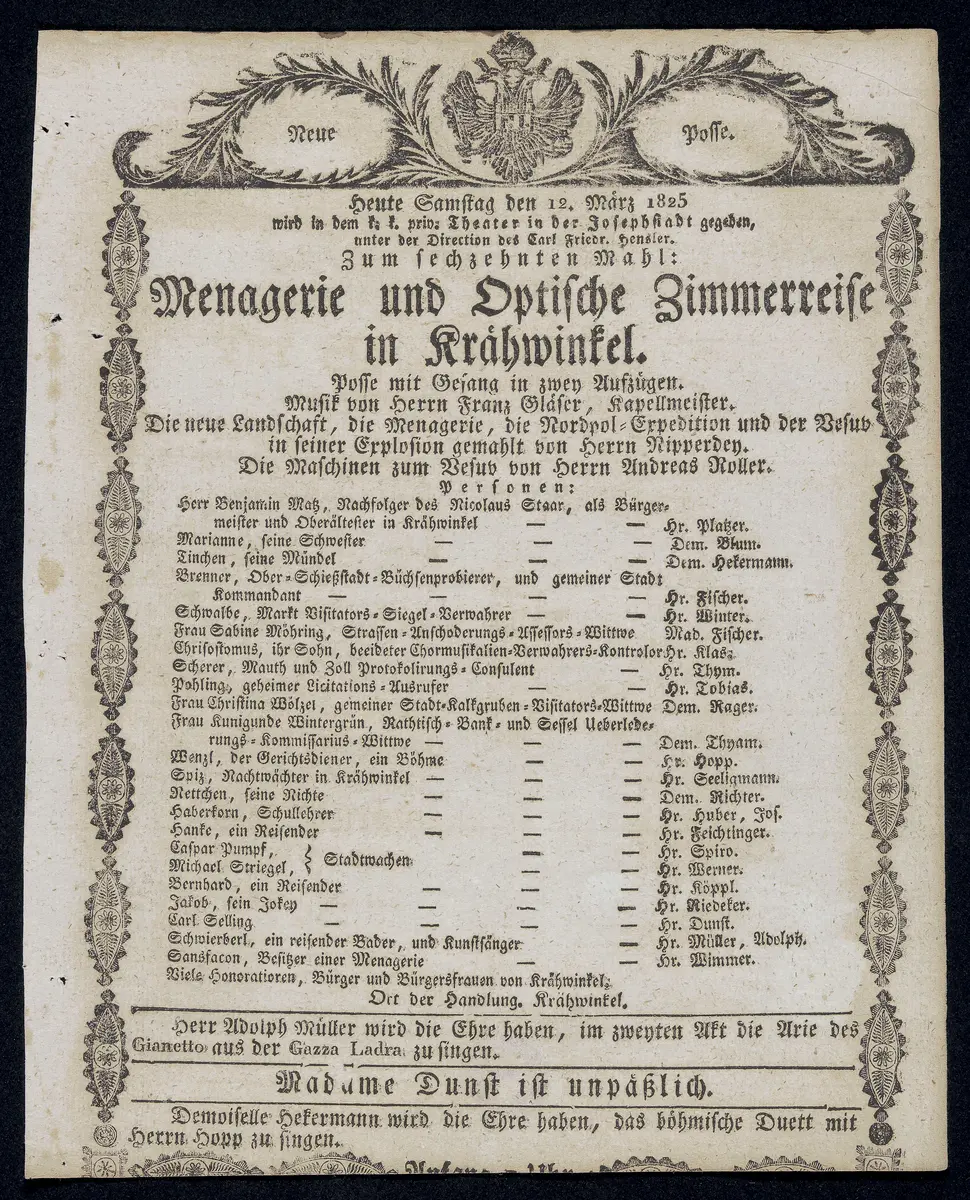 Menagerie und optische Zimmerreise in Krähwinkel