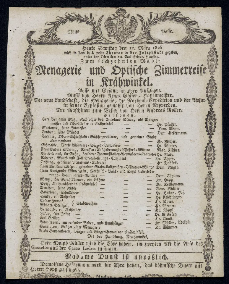 Menagerie und optische Zimmerreise in Krähwinkel