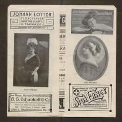 Kabarett Fledermaus, Titel in Vorlageform: Fledermaus 1911-12, Verweis auf Stücktitel: Colombinens Untreue, Verweis auf Stücktitel: Das blonde Abenteuer, Verweis auf Stücktitel: Kokottchens Mission, Verweis auf Stücktitel: Das Wartehäuschen, Verweis auf Stücktitel: Hier wird geliebt
