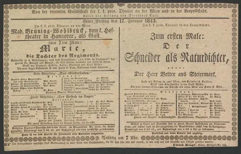 Marie, die Tochter des Regiments, Der Schneider als Naturdichter, oder Der Herr Vetter aus Steiermark