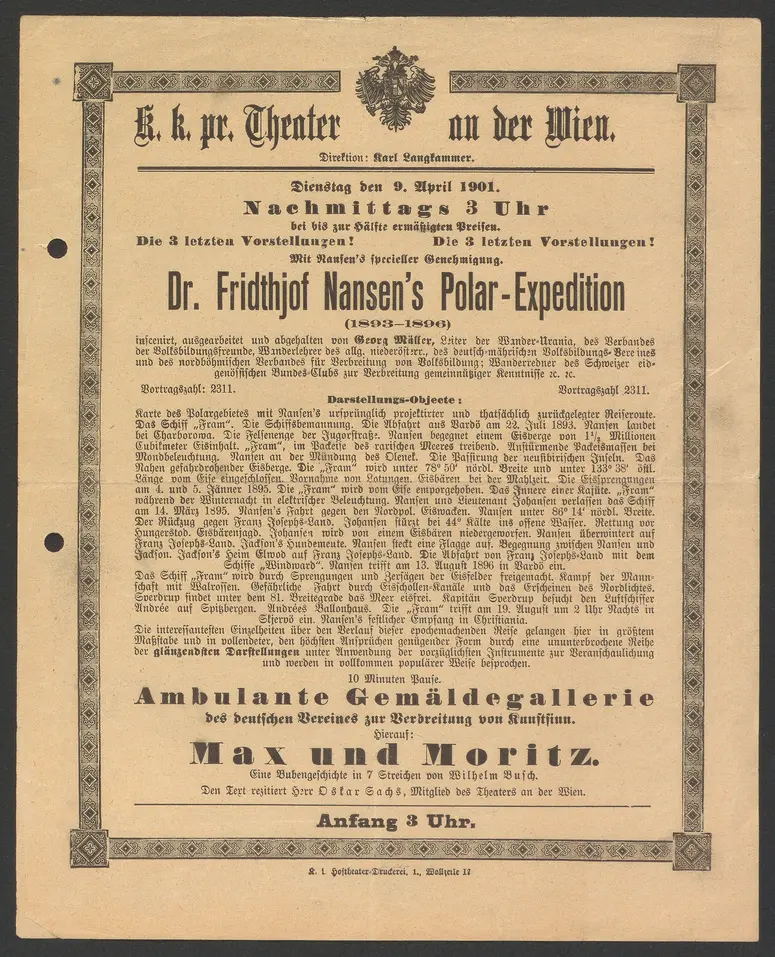 Dr. Fridthjof Nansen's Polar-Expedition (1893 - 1896), Ambulante Gemäldegallerie des deutschen Vereines zur Verbreitung von Kunstsinn, Max und Moritz