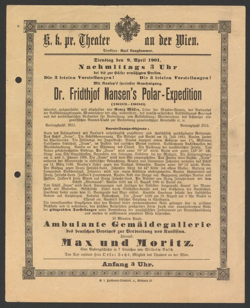 Dr. Fridthjof Nansen's Polar-Expedition (1893 - 1896), Ambulante Gemäldegallerie des deutschen Vereines zur Verbreitung von Kunstsinn, Max und Moritz