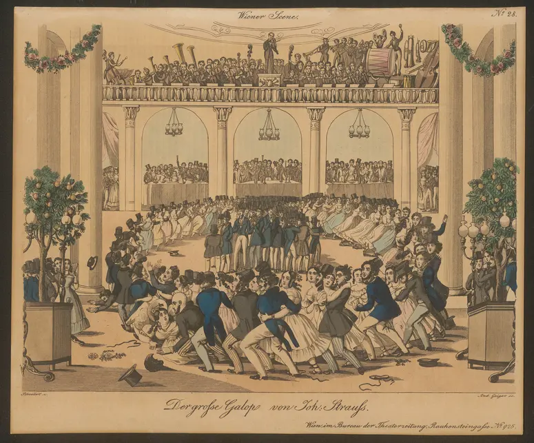 Der große Galop von Joh. Strauß., Titel der Serie: Wiener Scene, Name der Zeitschrift: Wiener Theaterzeitung