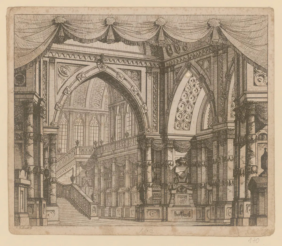 ohne Titel, Titel der Serie: Theaterdecorationen nach den Originalskitzen des k.k. Hoftheatermahlers Joseph Platzer radirt und verlegt von Norbert Bittner