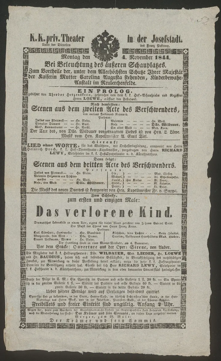Das verlorene Kind, Scenen aus dem zweiten Acte des Verschwenders, Scenen aus dem dritten Acte des Verschwenders