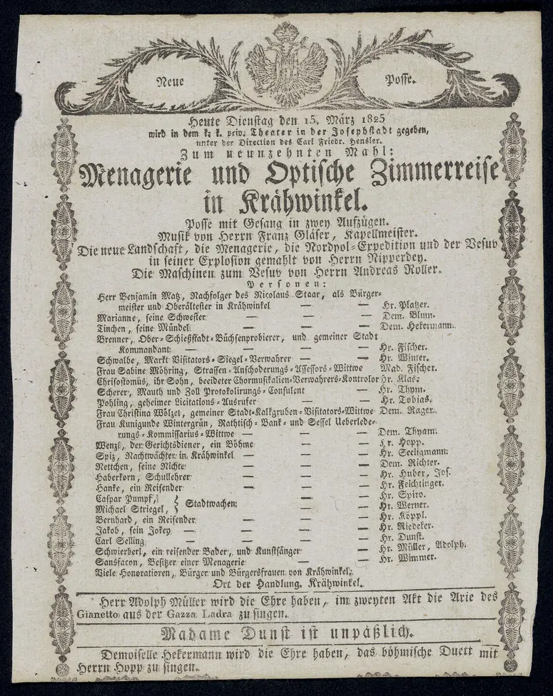 Menagerie und optische Zimmerreise in Krähwinkel