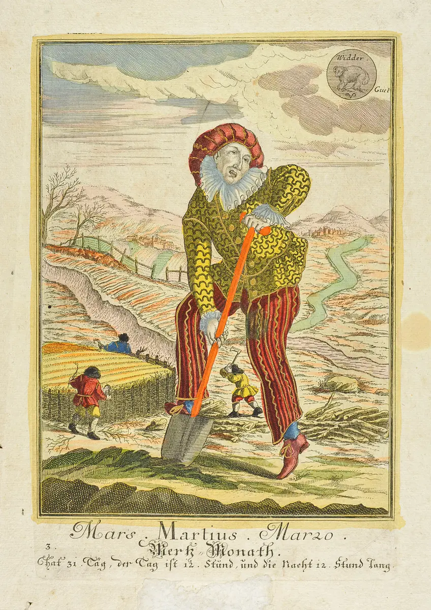 Monatsdarstellung, Titel in Vorlageform: Mars. Martius. Marzo / Mertz Monath