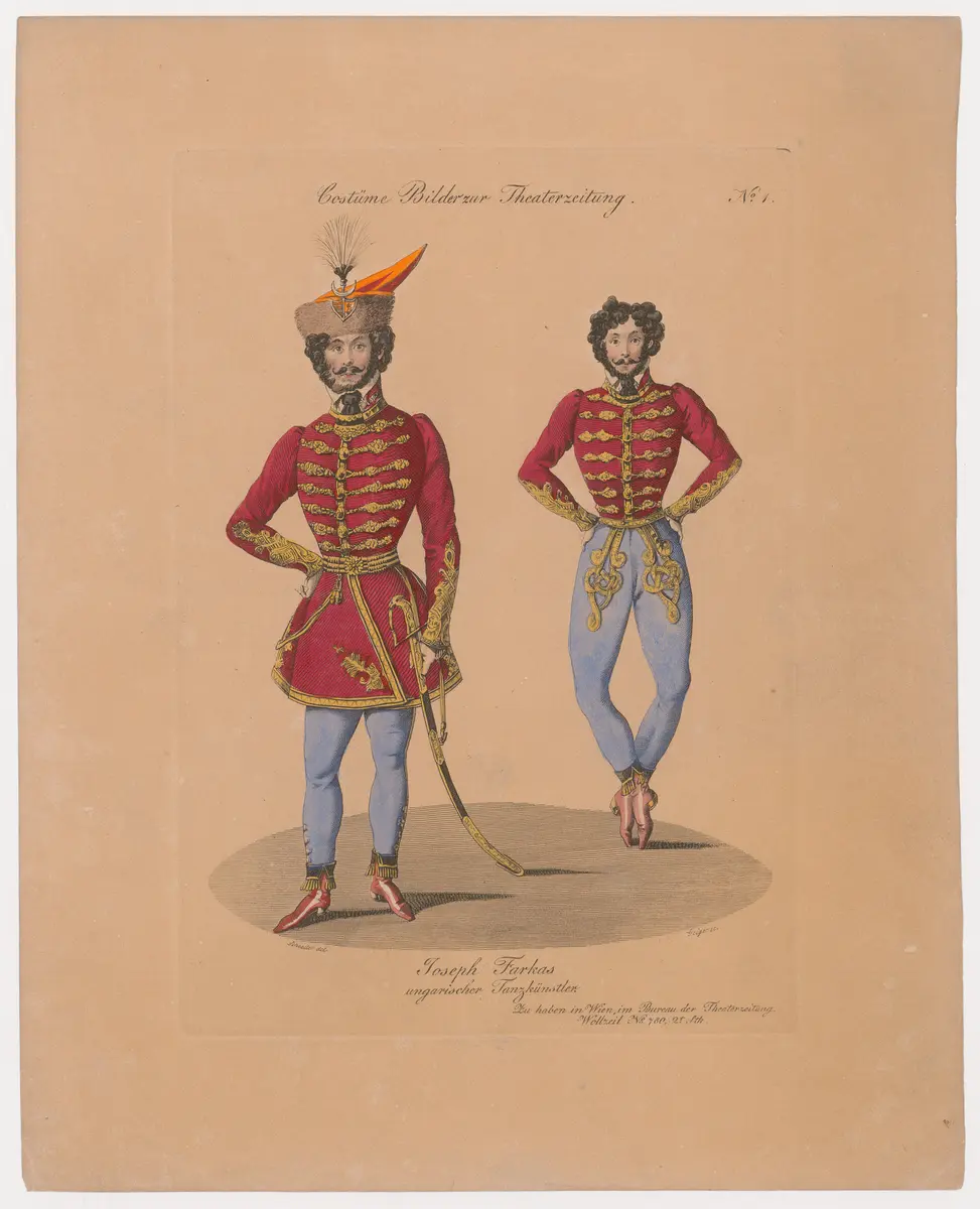 Joseph Farkas, Titel der Serie: Costume-Bild, Name der Zeitschrift: Wiener Theaterzeitung, Verweis auf Stücktitel: Ungarischer Tanzkünstler