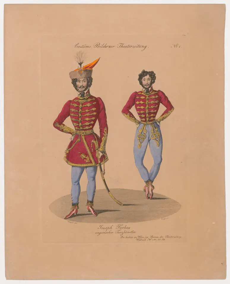 Joseph Farkas, Titel der Serie: Costume-Bild, Name der Zeitschrift: Wiener Theaterzeitung, Verweis auf Stücktitel: Ungarischer Tanzkünstler