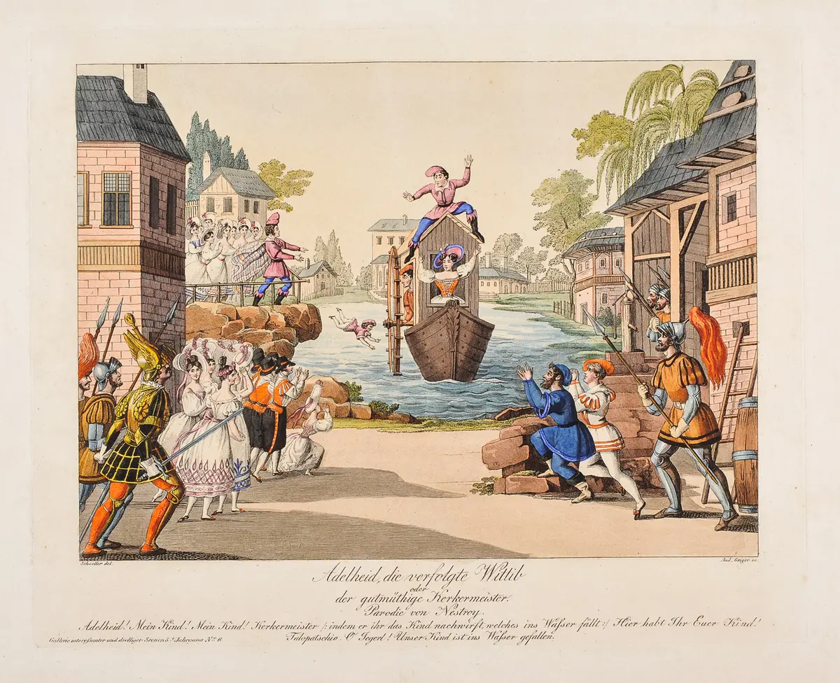 Adelheid, die verfolgte Wittib oder der gutmütige Kerkermeister, Titel der Serie: Gallerie interessanter und drolliger Scenen, Name der Zeitschrift: Wiener Theaterzeitung