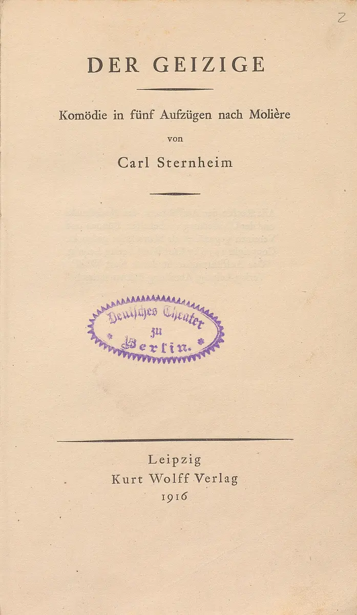 Der Geizige. Komödie in fünf Aufzügen nach Molière