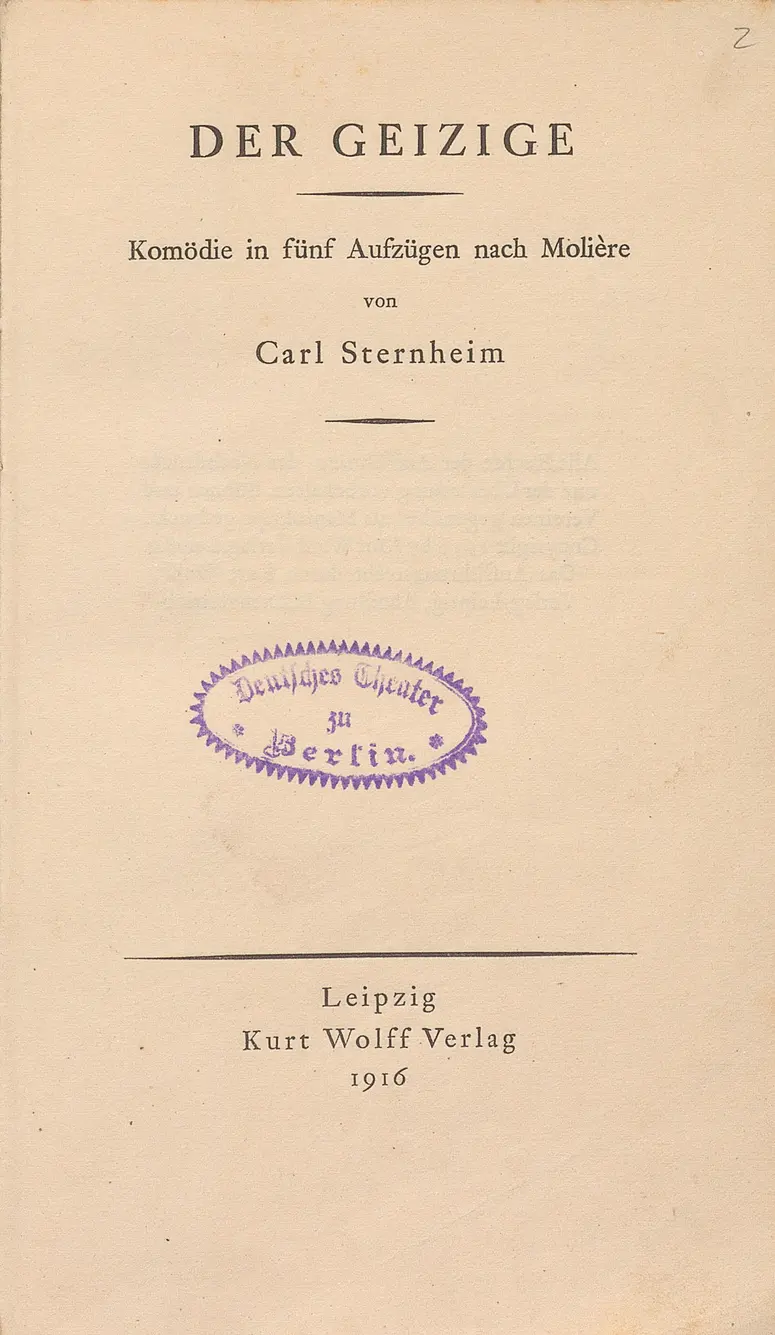 Der Geizige. Komödie in fünf Aufzügen nach Molière