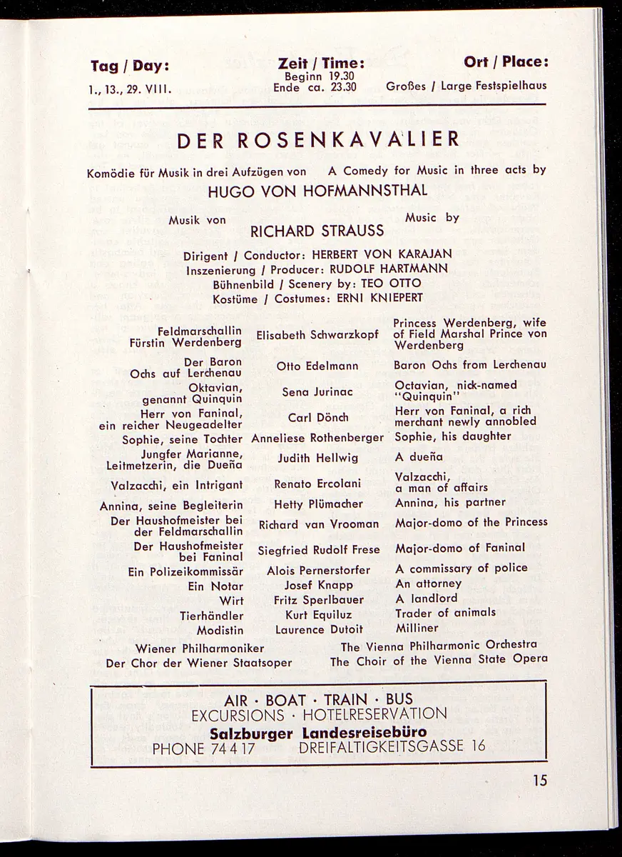 Salzburger Festspiele 1964, Titel in Vorlageform: Salzburgo Festival 1964, Verweis auf Stücktitel: Cosi fan tutte, Verweis auf Stücktitel: Figaros Hochzeit, Verweis auf Stücktitel: Lucio Silla, Verweis auf Stücktitel: Die Zauberflöte, Verweis auf Stücktitel: Ariadne auf Naxos, Verweis auf Stücktitel: Elektra, Verweis auf Stücktitel: Der Rosenkavalier, Verweis auf Stücktitel: Macbeth, Verweis auf Stücktitel: Jedermann, Verweis auf Stücktitel: Faust, Verweis auf Stücktitel: Die lustigen Weiber von Windsor