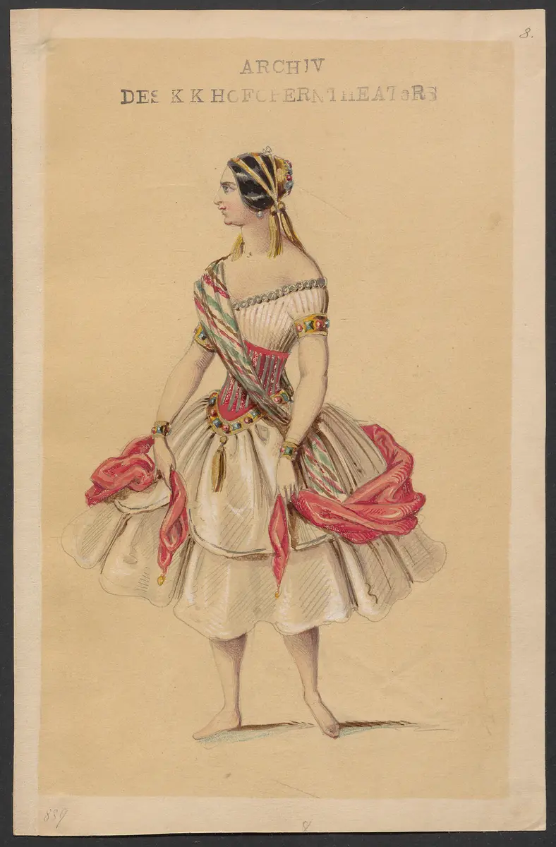 Brahma und die Bajadere, Alternativtitel: Brama und die Bajadere, Alternativtitel: Die liebende Bayadere, Alternativtitel: Der Gott und die Bayadere, Originaltitel: Le Dieu et la Bayadère, ou la Courtisane amoureuse, Titel der Serie: Figurinen des k.k. Hofoperntheaters