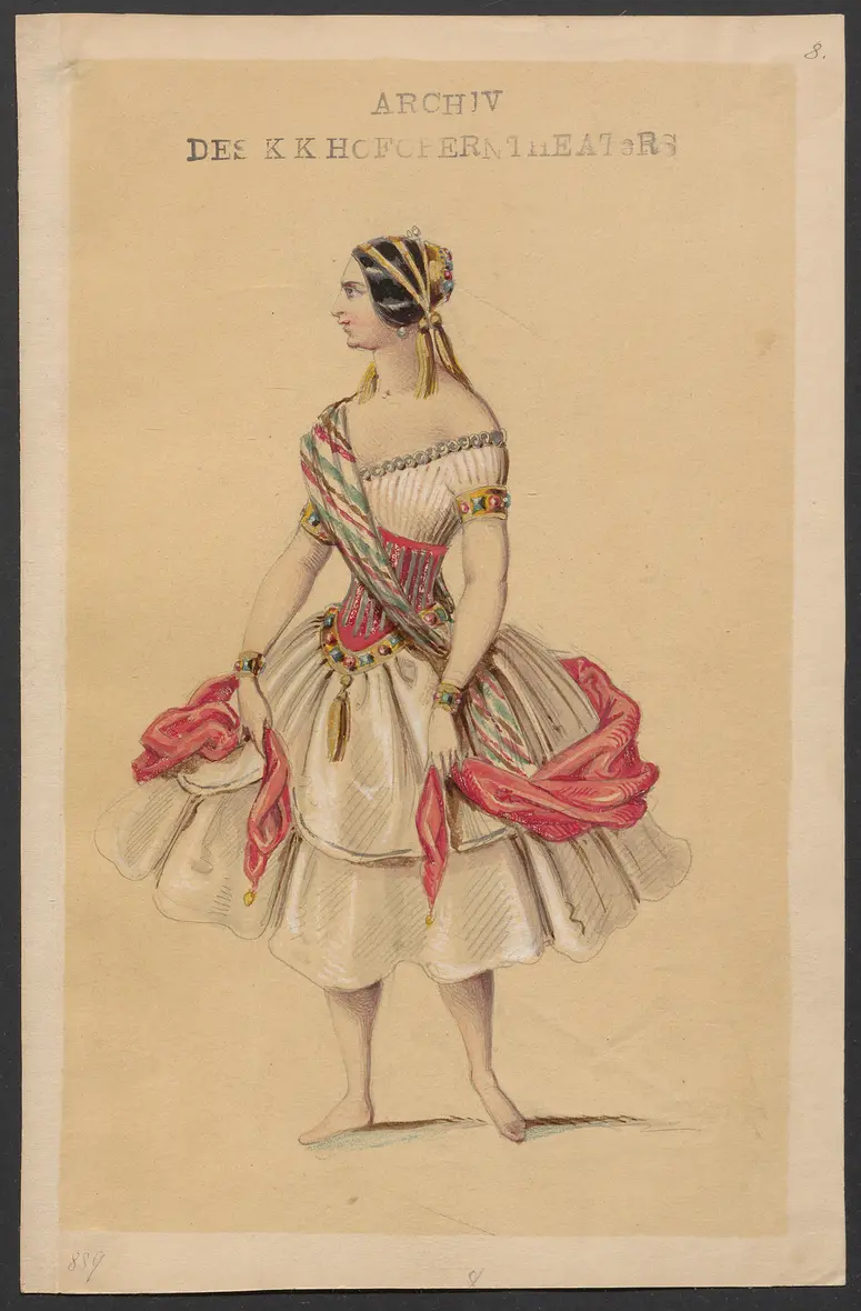 Brahma und die Bajadere, Alternativtitel: Brama und die Bajadere, Alternativtitel: Die liebende Bayadere, Alternativtitel: Der Gott und die Bayadere, Originaltitel: Le Dieu et la Bayadère, ou la Courtisane amoureuse, Titel der Serie: Figurinen des k.k. Hofoperntheaters