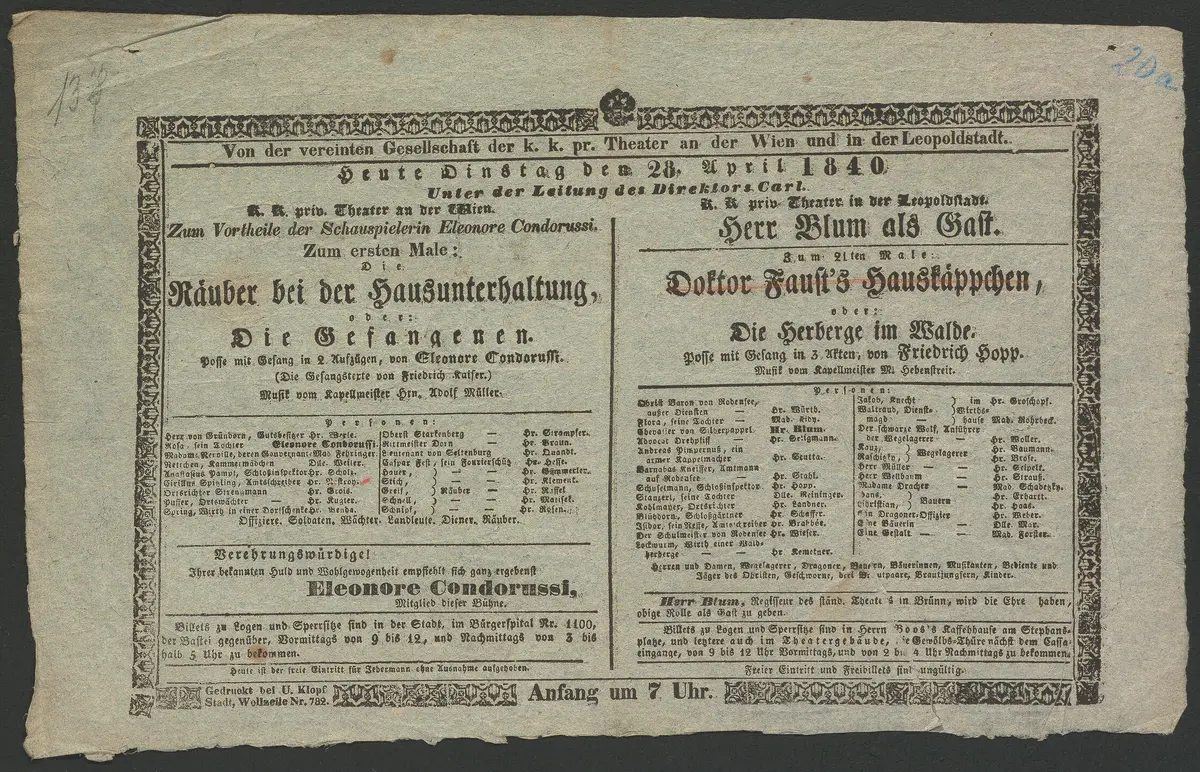 Räuber bei der Hausunterhaltung, oder Die Gefangenen, Dr. Faust's Hauskäppchen, oder Die Herberge im Walde