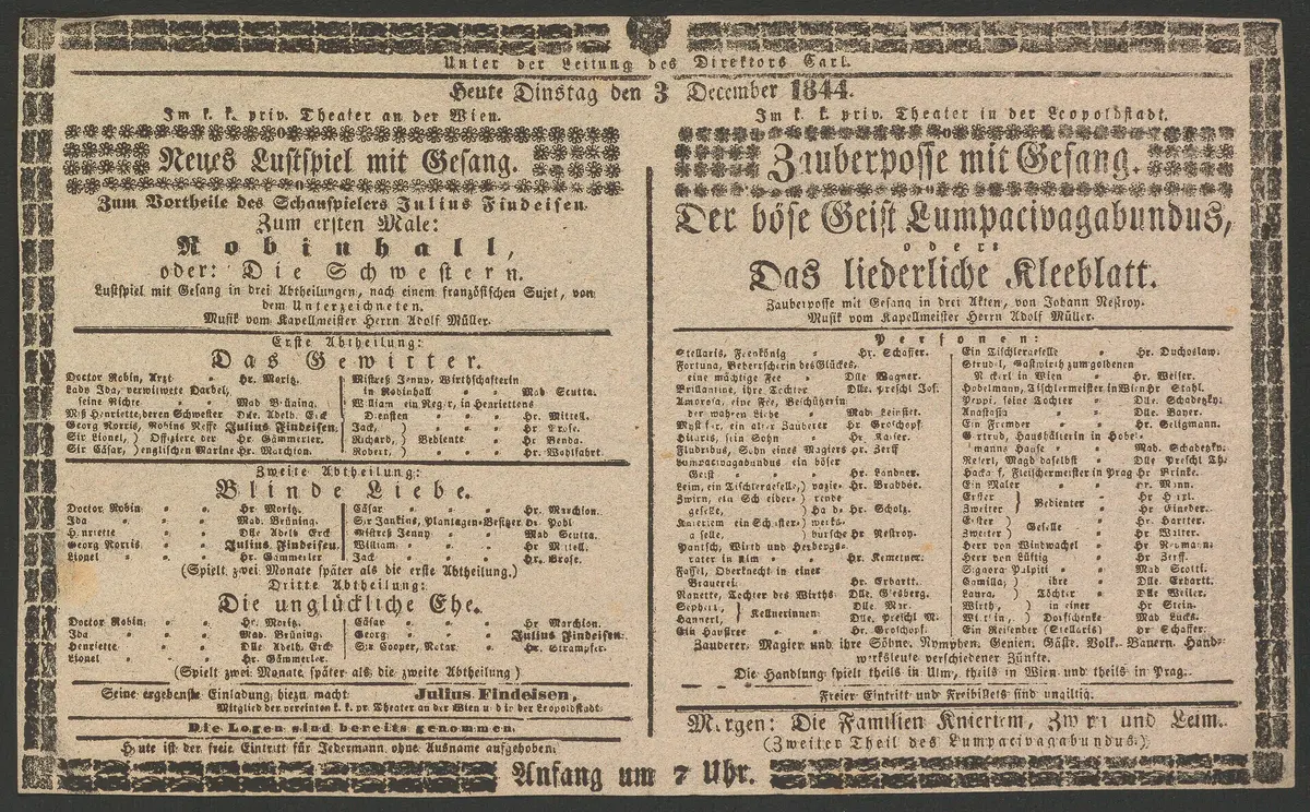 Robinhall, oder Die Schwestern, Der böse Geist Lumpacivagabundus, oder Das liederliche Kleeblatt