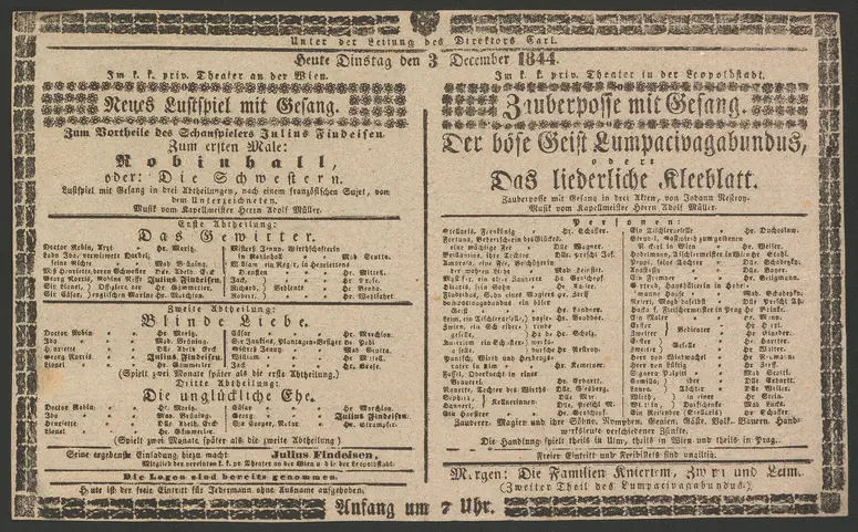 Robinhall, oder Die Schwestern, Der böse Geist Lumpacivagabundus, oder Das liederliche Kleeblatt