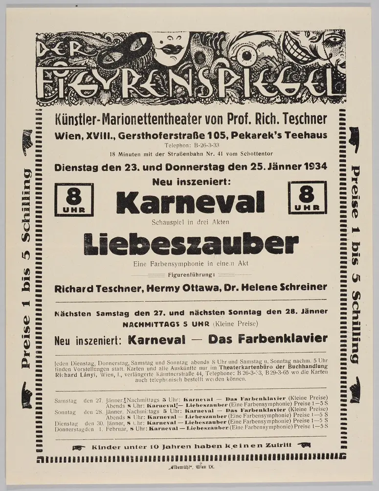 Der Figurenspiegel, Verweis auf Stücktitel: Karneval / Traum im Karneval, Verweis auf Stücktitel: Liebeszauber