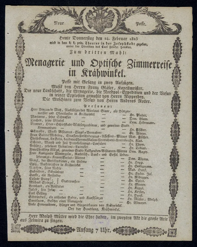 Menagerie und optische Zimmerreise in Krähwinkel