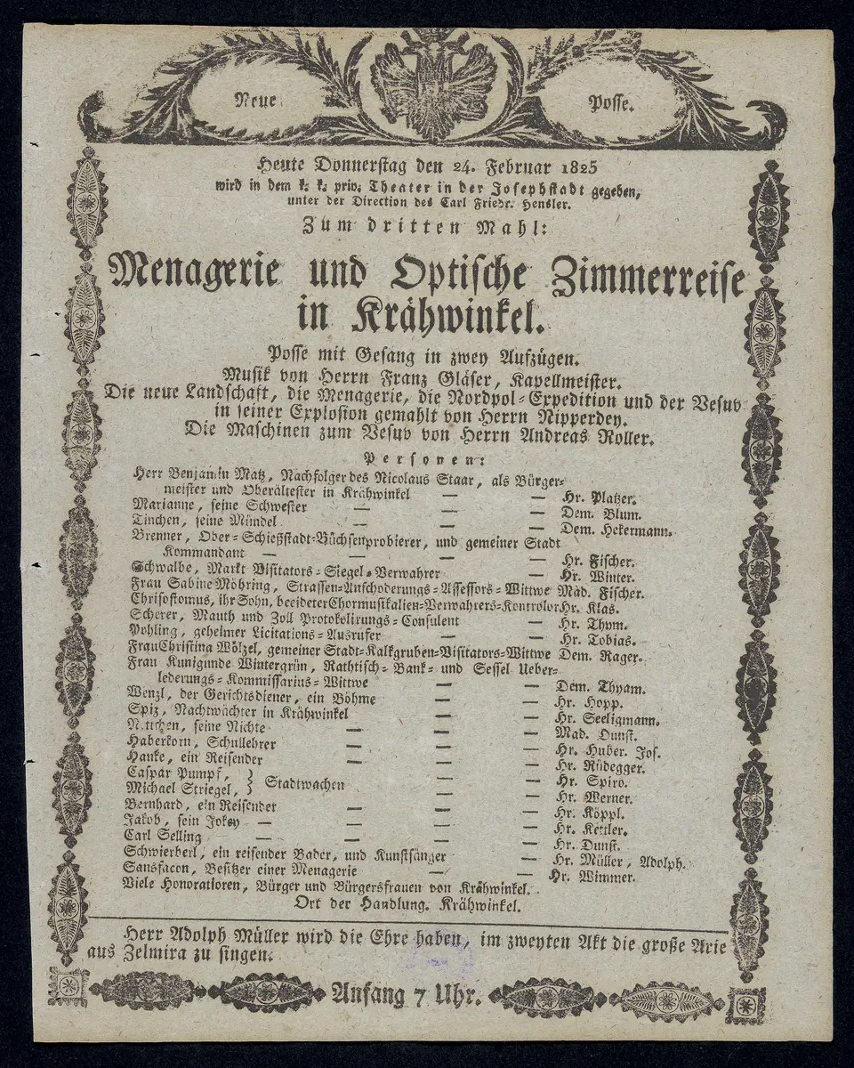 Menagerie und optische Zimmerreise in Krähwinkel