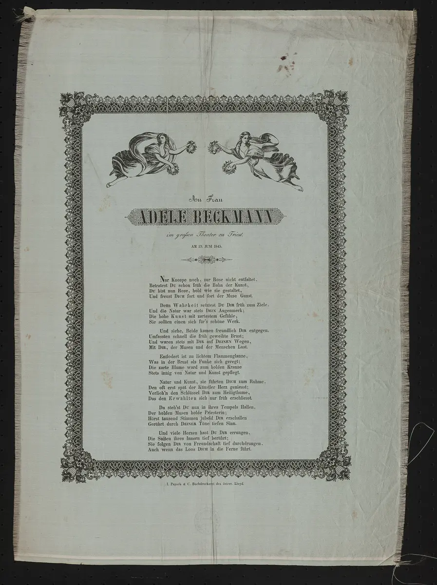 Adele Beckmann, Titel in Vorlageform: An Frau Adele Beckmann im grossen Theater zu Triest