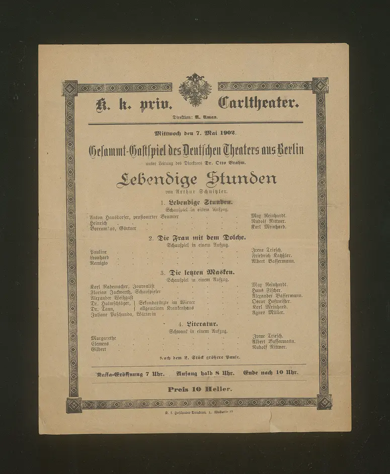 Lebendige Stunden, Die Frau mit dem Dolche, Die letzten Masken, Literatur