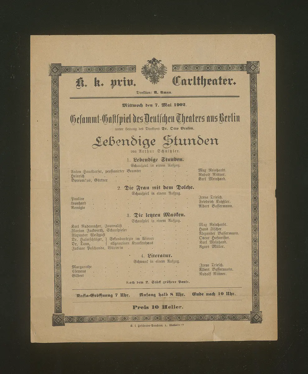 Lebendige Stunden, Die Frau mit dem Dolche, Die letzten Masken, Literatur