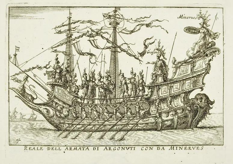 Le Magnifique carousel fait sur le fleuve de l'Arne a Florence pour le marriage de Grande Duc, Inventartitel: Carousel auf dem Arnofluß, Verweis auf Stücktitel: L'Argonautica