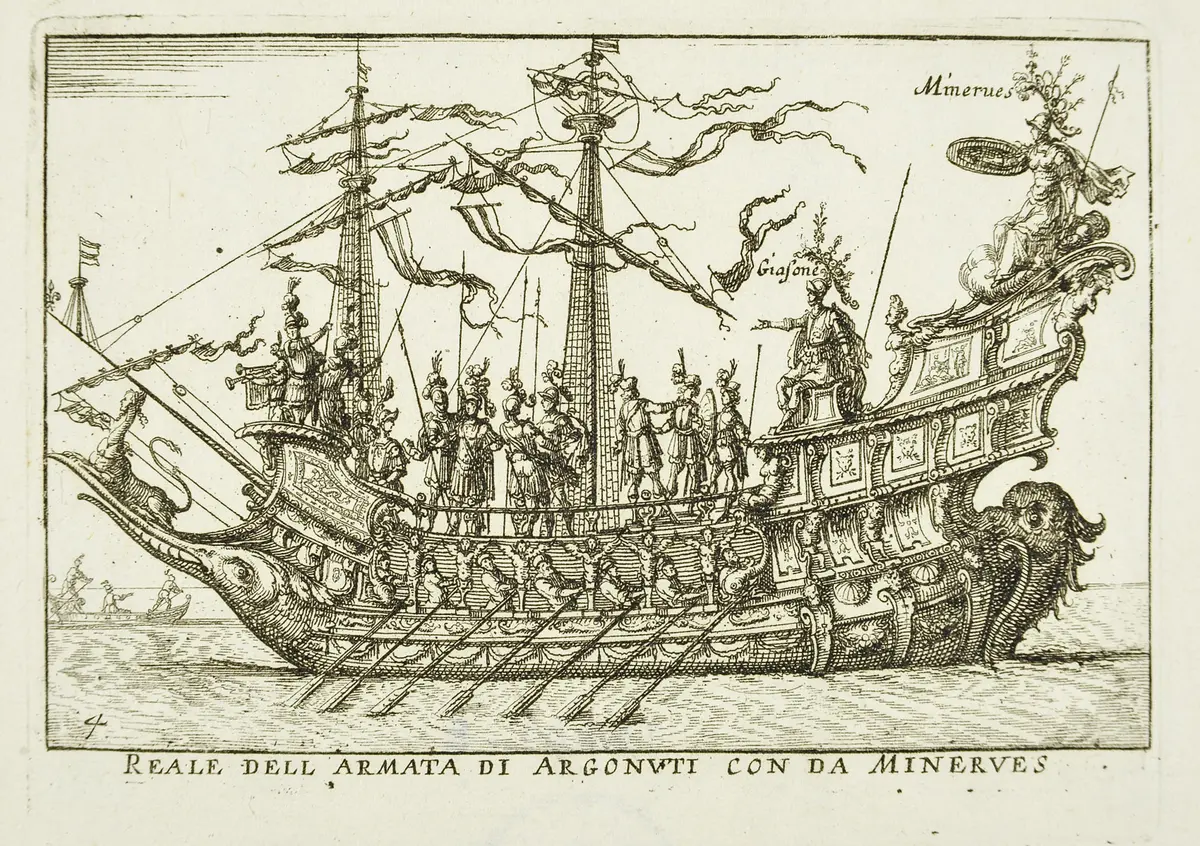 Le Magnifique carousel fait sur le fleuve de l'Arne a Florence pour le marriage de Grande Duc, Inventartitel: Carousel auf dem Arnofluß, Verweis auf Stücktitel: L'Argonautica