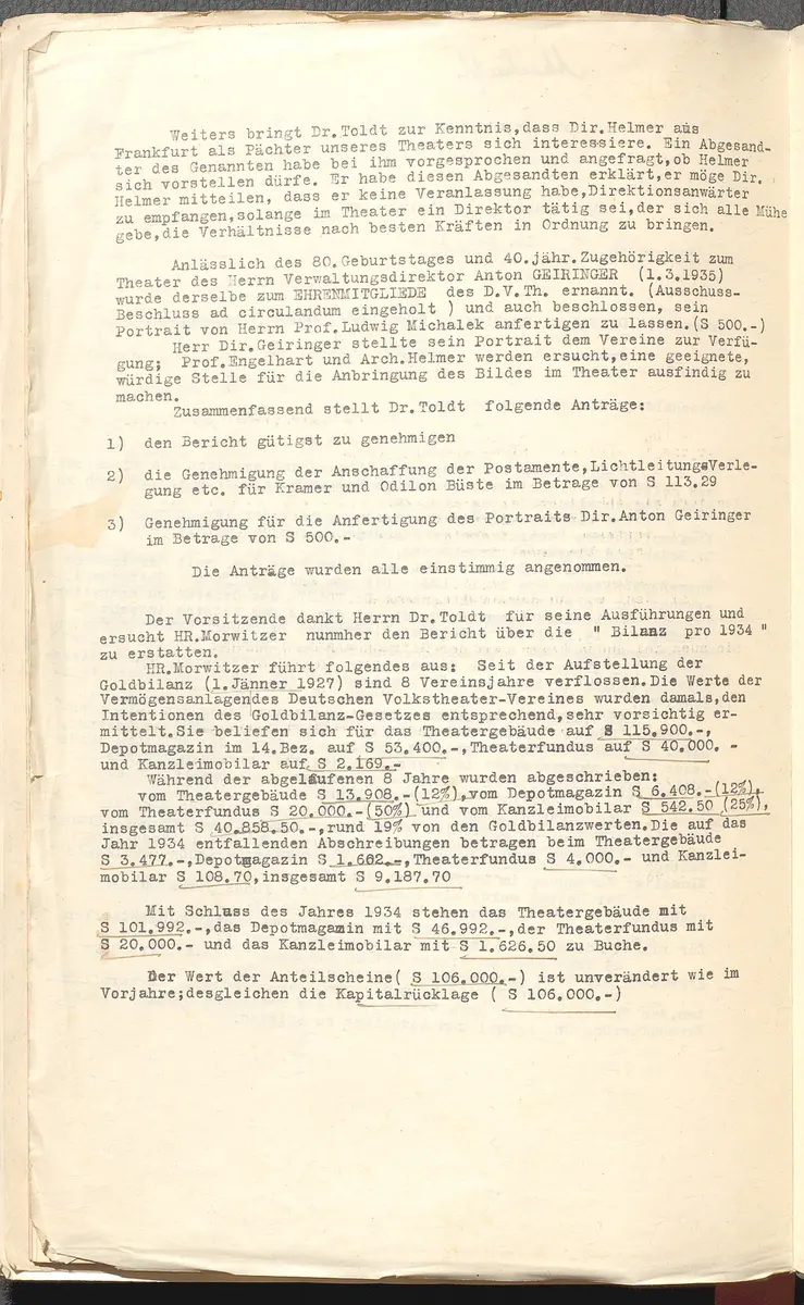 Protokolle der Ausschusssitzungen des Vereines des Deutschen Volkstheaters in Wien