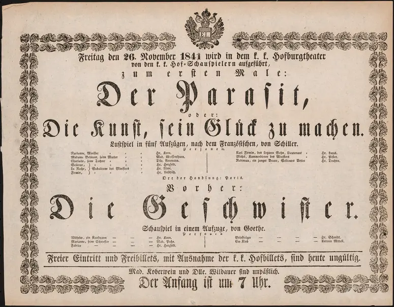 Der Parasit. oder: Die Kunst, sein Glück zu machen, Die Geschwister