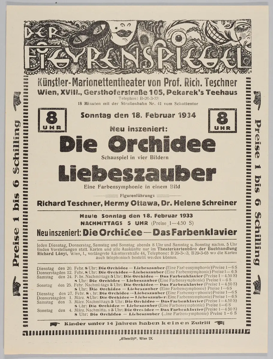 Der Figurenspiegel, Verweis auf Stücktitel: Die Orchidee, Verweis auf Stücktitel: Liebeszauber, Verweis auf Stücktitel: Das Farbenklavier