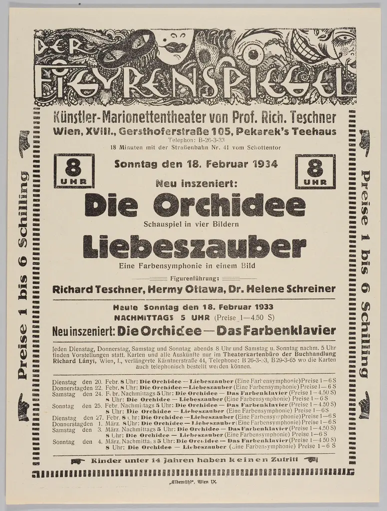 Der Figurenspiegel, Verweis auf Stücktitel: Die Orchidee, Verweis auf Stücktitel: Liebeszauber, Verweis auf Stücktitel: Das Farbenklavier
