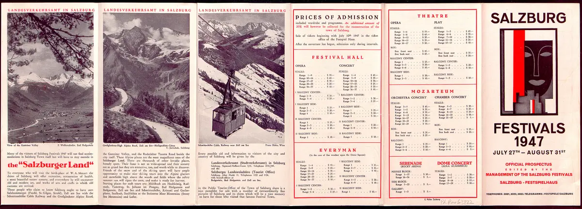 Salzburger Festspiele 1947, Titel in Vorlageform: Salzburg Festivals 1947, Verweis auf Stücktitel: Dantons Tod, Verweis auf Stücktitel: Cosi fan tutte, Verweis auf Stücktitel: Figaros Hochzeit, Verweis auf Stücktitel: Arabella, Verweis auf Stücktitel: Jedermann, Verweis auf Stücktitel: Die Frau des Potiphar